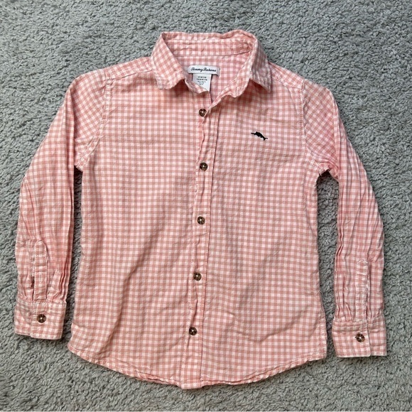 Tommy Bahama Shirt Boys Medium Gingham Print Plaid Button Up Classic Preppy - Picture 1 of 3
